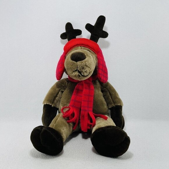 Vintage Eddie Bauer Deer Moose Plush 20” Christmas Winter Red Hat Scarf Antler - Picture 1 of 10